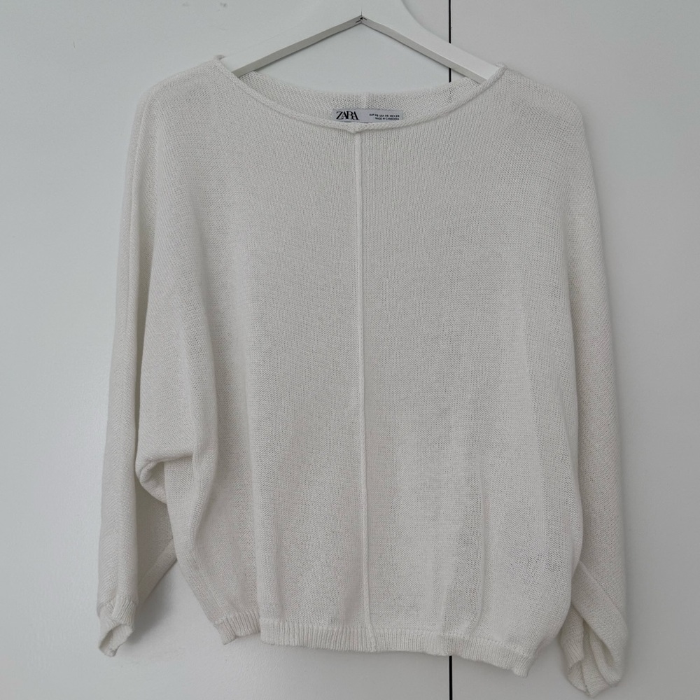 Zara Basic Central Seam Knit Sweater, White, Women’s XS